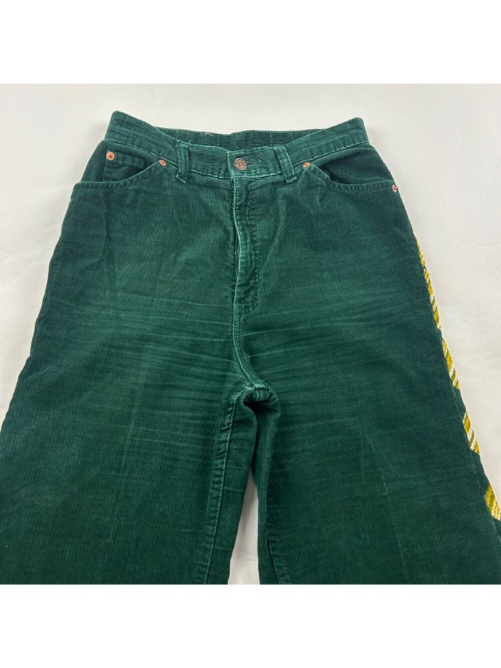 CUSTOM Levi's Forest Green Corduroy Altered High Rise Wide Leg Trouser Pant - Picture 2 of 8